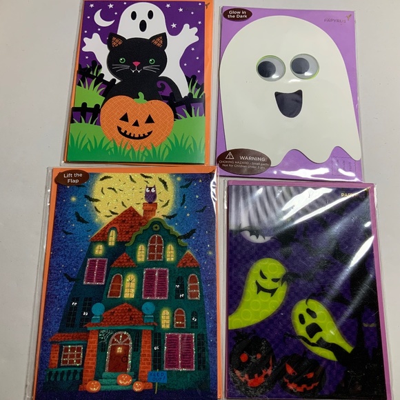 Set of 4 Papyrus Halloween cards kids glow in dark holographic sparkles - Picture 1 of 6